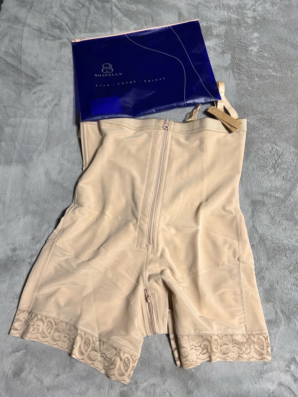 Shapellx Beige High-Waist Lace-Trim Shaping Shorts